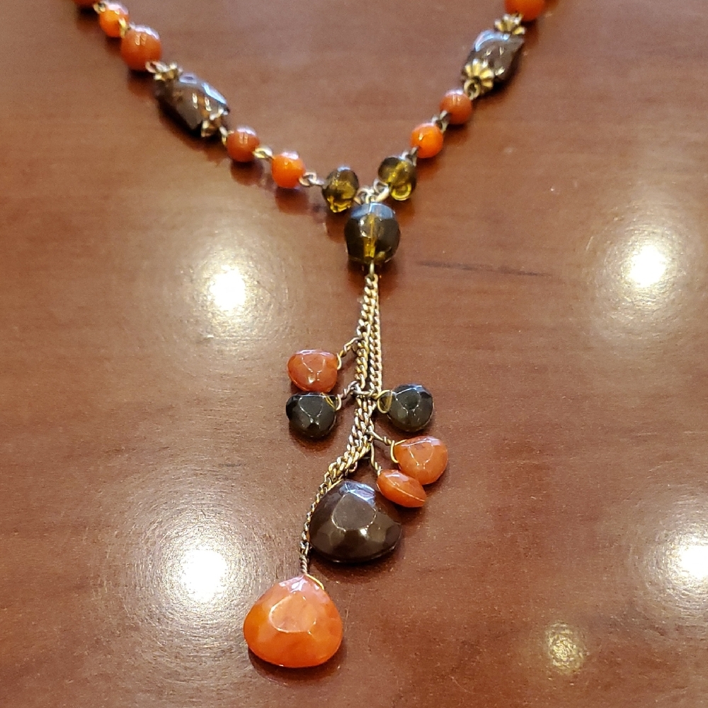 Orange & Brown Bead Tassle Necklace